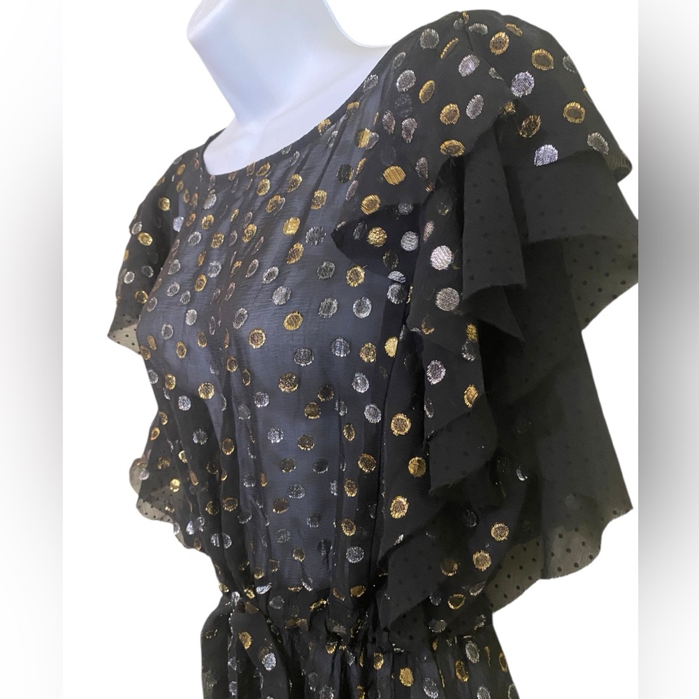 Y2K Sheer Dress Whimsigoth Women SZ Large Embroidered Metallic Dots Dark Fairy - Picture 7 of 14
